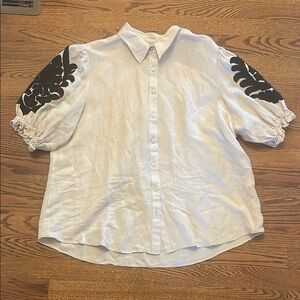 Chico's White Puff Sleeve Button Down Top